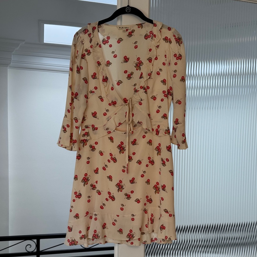 For Love And Lemons Cherry Print Mini Dress - Cream and Red